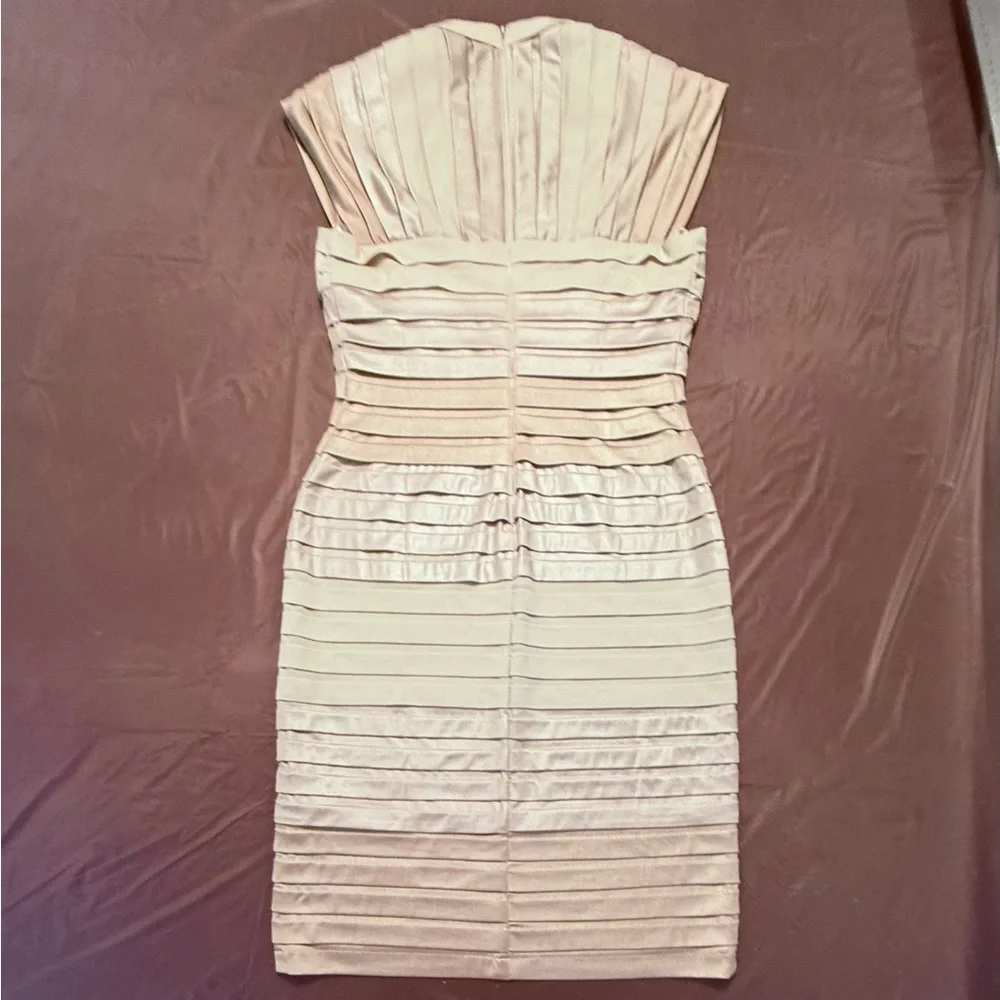 Tadashi Shoji Cap Sleeve Gold/Cream Shutter Pleat Ombre Midi Dress Medium $295 - Picture 5 of 12